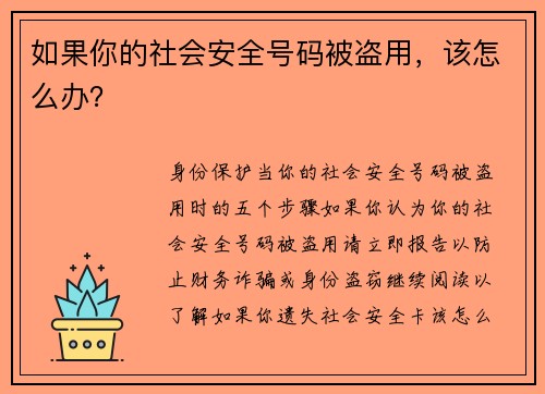 如果你的社会安全号码被盗用，该怎么办？