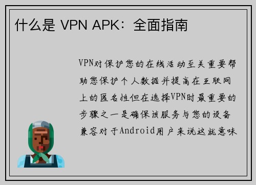 什么是 VPN APK：全面指南 